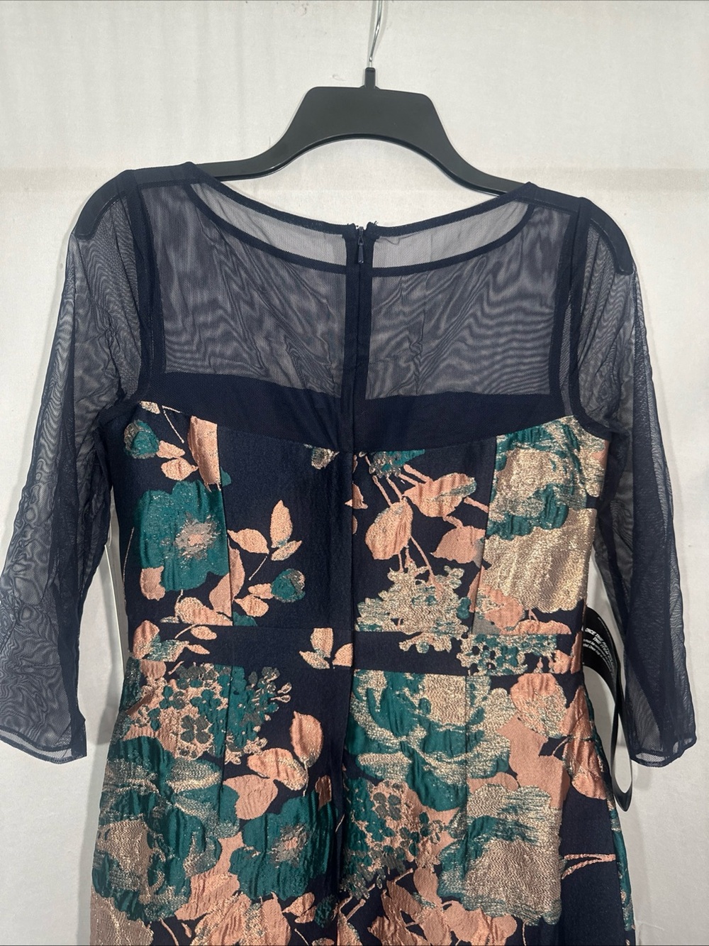 NWT $318 Kay Unger [ 6 ] Floral Jacquard Catrina 3D Bow‎ Gown Navy ApricotBlue - Picture 14 of 15